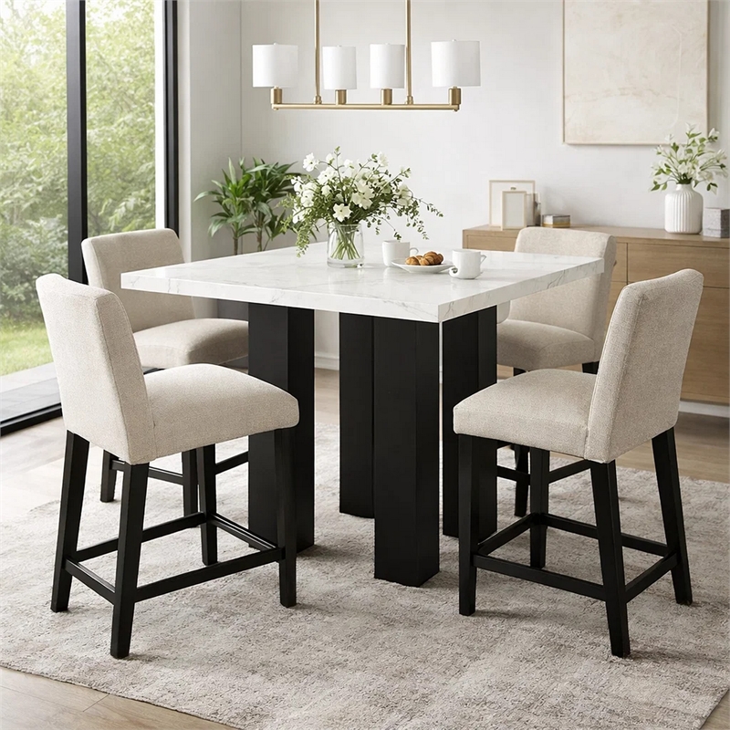 Pemberly Row 48-Inch Counter Height Table with Faux Marble Top in Black