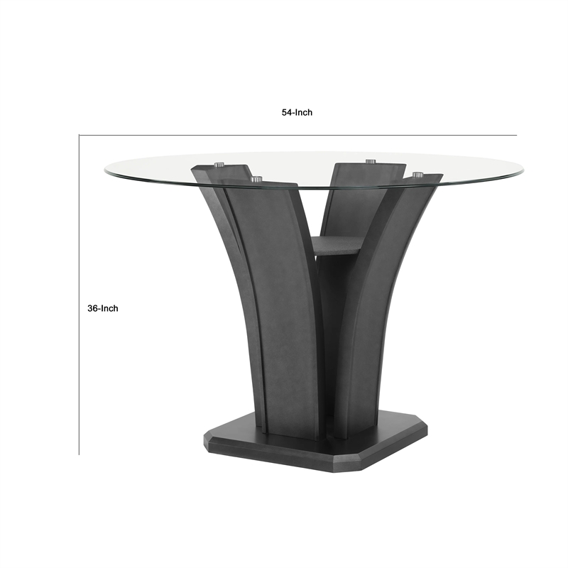 Pemberly Row 54-Inch Glass Top Counter Height Table with Pedestal in Dark Gray