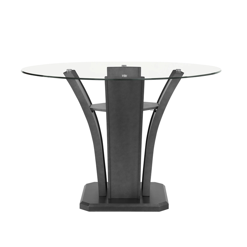 Pemberly Row 54-Inch Glass Top Counter Height Table with Pedestal in Dark Gray