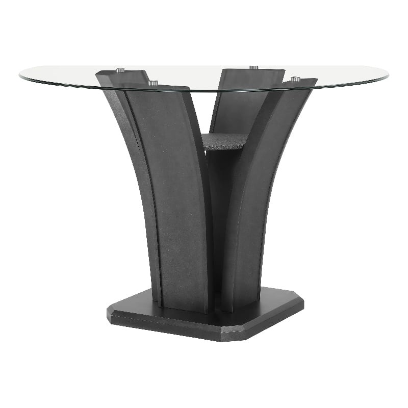 Pemberly Row 54-Inch Glass Top Counter Height Table with Pedestal in Dark Gray