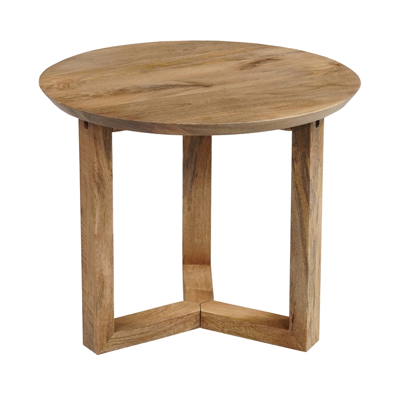Pemberly Row 18.5-Inch Round Handcrafted Side Table in Natural Brown Mango Wood