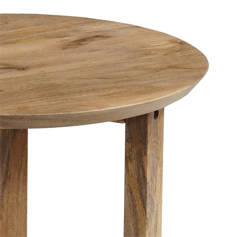 Pemberly Row 18.5-Inch Round Handcrafted Side Table in Natural Brown Mango Wood