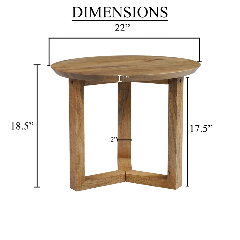 Pemberly Row 18.5-Inch Round Handcrafted Side Table in Natural Brown Mango Wood
