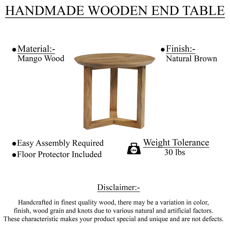 Pemberly Row 18.5-Inch Round Handcrafted Side Table in Natural Brown Mango Wood