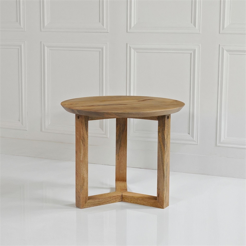 Pemberly Row 18.5-Inch Round Handcrafted Side Table in Natural Brown Mango Wood