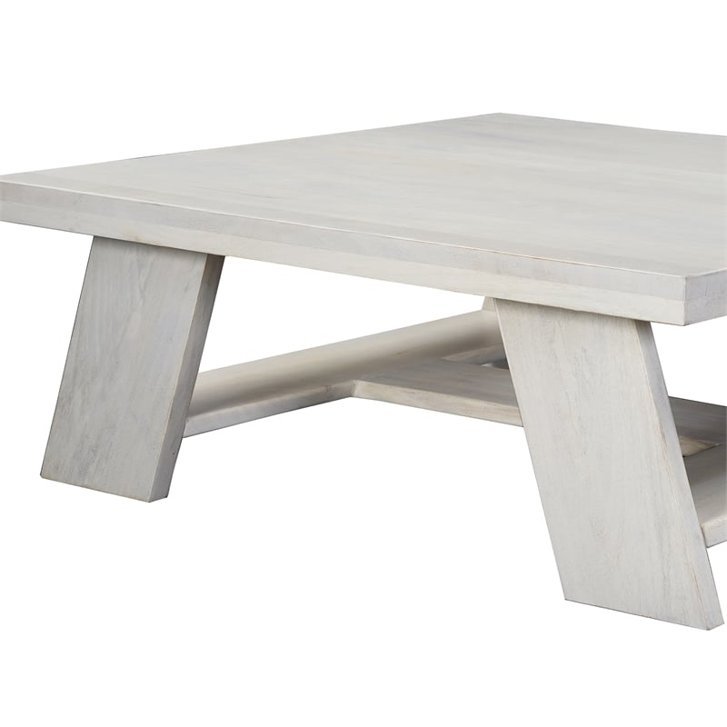 Pemberly Row 40-Inch Square Coffee Table in Biscotti White Mango Wood