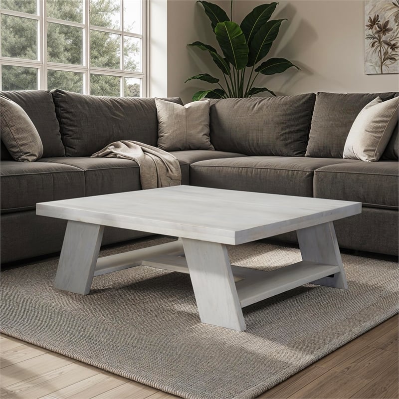 Pemberly Row 40-Inch Square Coffee Table in Biscotti White Mango Wood