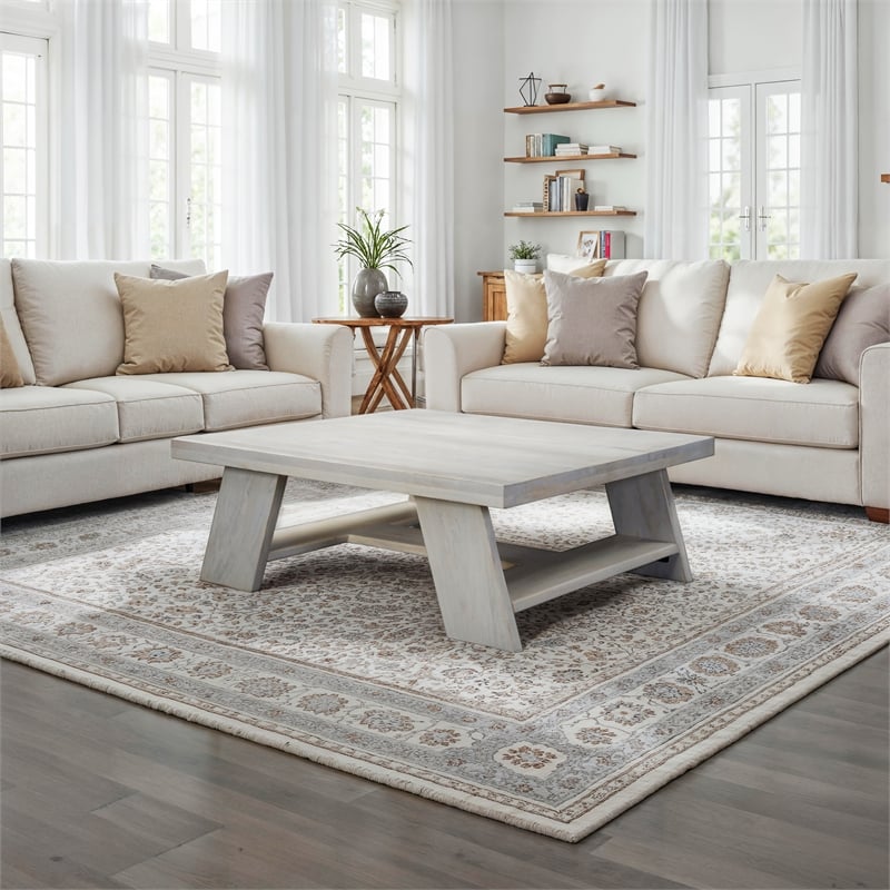 Pemberly Row 40-Inch Square Coffee Table in Biscotti White Mango Wood