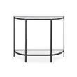 Pemberly Row 36-Inch Demilune Glass Console Table with Shelf in Black Iron