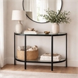 Pemberly Row 36-Inch Demilune Glass Console Table with Shelf in Black Iron