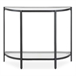 Pemberly Row 36-Inch Demilune Glass Console Table with Shelf in Black Iron