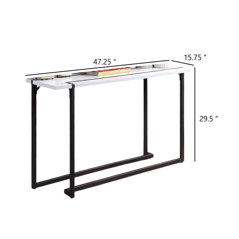 Pemberly Row 47-Inch Console Table with Black Steel Sled Base in White Lacquer