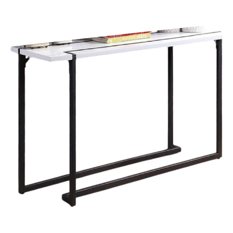 Pemberly Row 47-Inch Console Table with Black Steel Sled Base in White Lacquer
