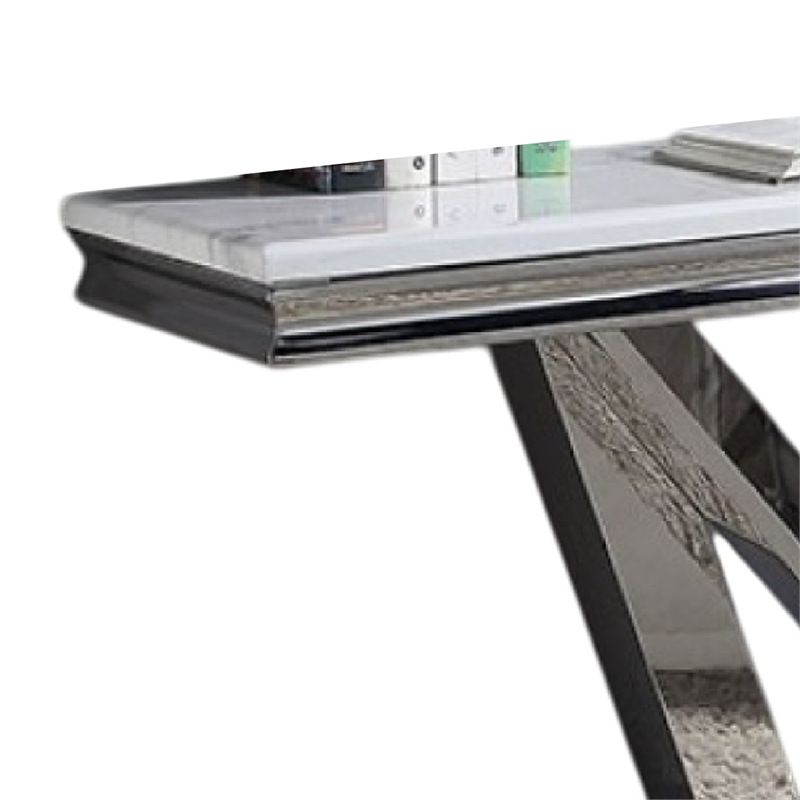 Pemberly Row 55-Inch Console Table with Faux Marble Top and Chrome V-Base
