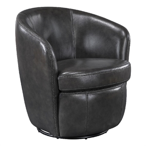 Pemberly Row Swivel Barrel Chair with Curved Back in Smoky Gray Leather