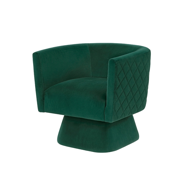 Pemberly Row Swivel Accent Armchair with Diamond Stitch in Emerald Green Velvet