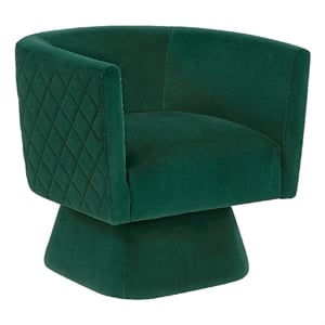 Pemberly Row Swivel Accent Armchair with Diamond Stitch in Emerald Green Velvet