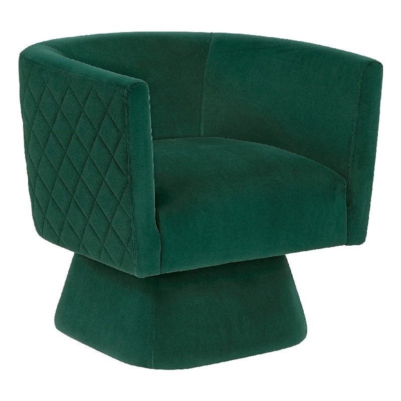 Pemberly Row Swivel Accent Armchair with Diamond Stitch in Emerald Green Velvet