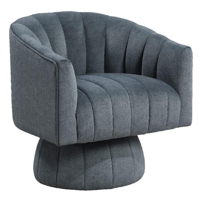 Pemberly Row Swivel Accent Chair with Channel Stitch Barrel in Dark Gray Velvet