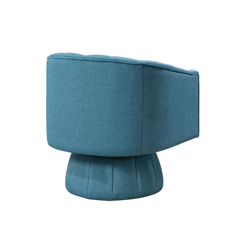 Pemberly Row Swivel Accent Chair with Channel Stitch Barrel in Teal Blue Velvet