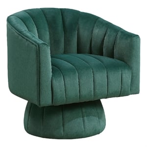 Pemberly Row Swivel Accent Chair with Channel Stitch Barrel in Green Velvet