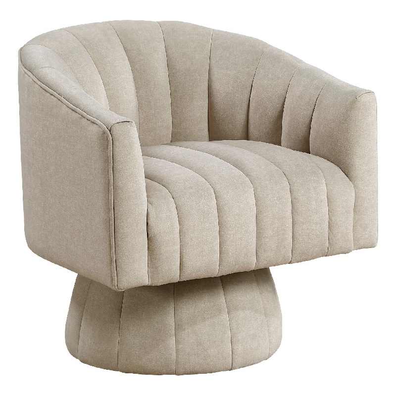 Pemberly Row Swivel Accent Chair with Channel Stitch Barrel in Taupe Velvet