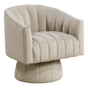 Pemberly Row Swivel Accent Chair with Channel Stitch Barrel in Taupe Velvet