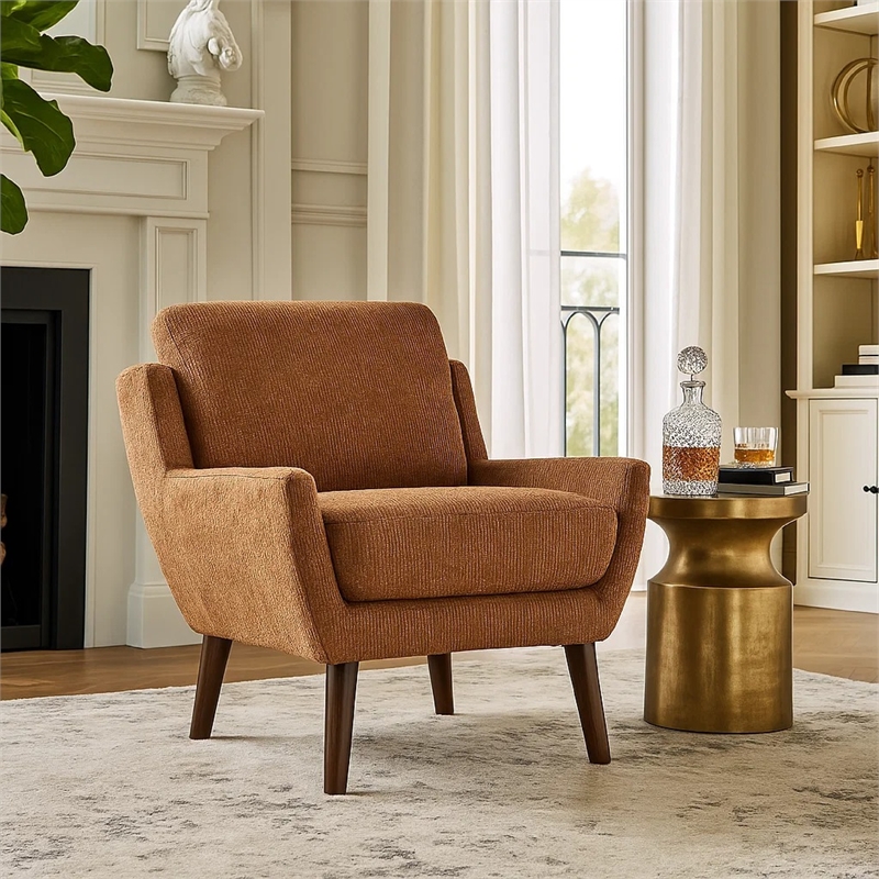 Pemberly Row Mid-Century Accent Armchair in Burnt Orange Chenille
