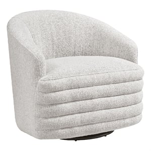 Pemberly Row Barrel Swivel Accent Armchair in Beige Chenille