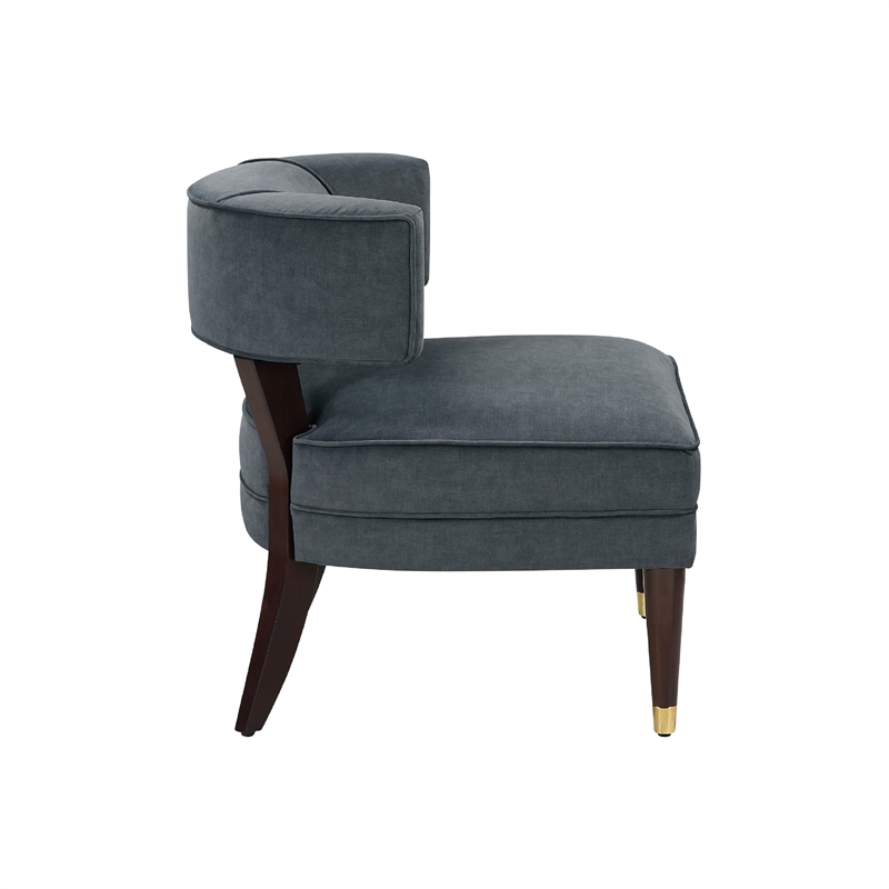 Pemberly Row Barrel Back Accent Armchair in Gray Velvet with Gold-Tip Legs