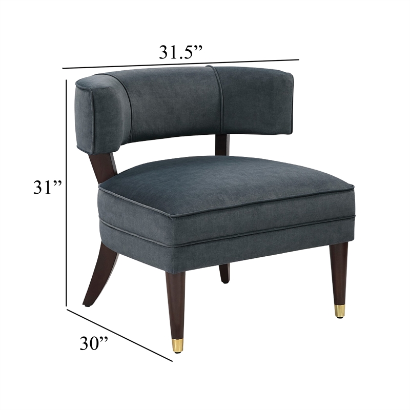 Pemberly Row Barrel Back Accent Armchair in Gray Velvet with Gold-Tip Legs