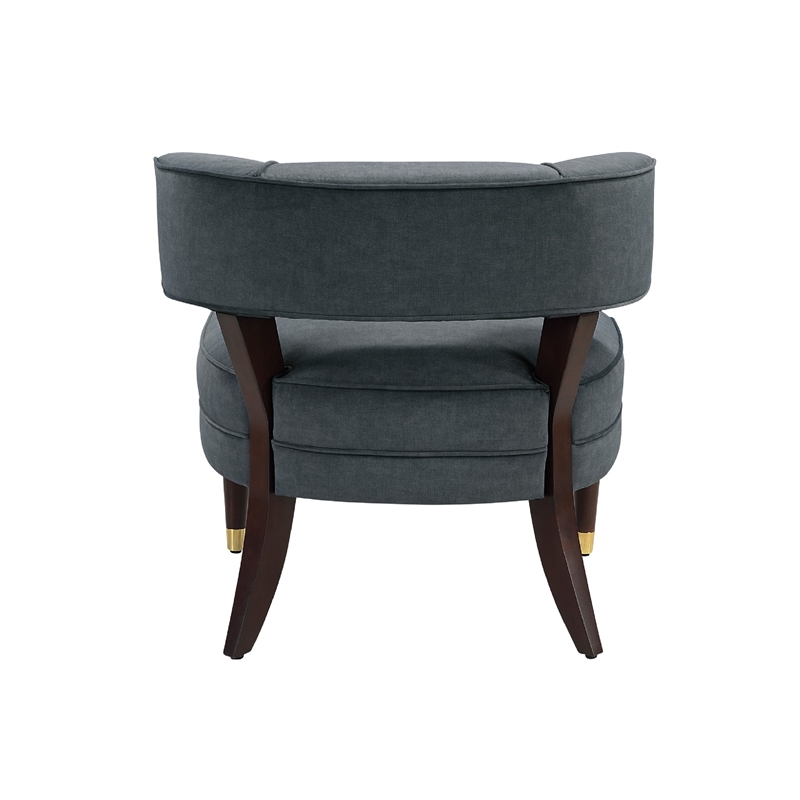 Pemberly Row Barrel Back Accent Armchair in Gray Velvet with Gold-Tip Legs