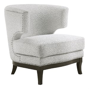 Pemberly Row Barrel Back Accent Chair in Gray Boucle with Nailhead Trim