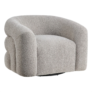 Pemberly Row Sculpted Barrel Swivel Accent Chair in Gray Boucle