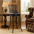 Pemberly Row Swivel Bar Height Chair with Scroll Back in Brown Faux Leather
