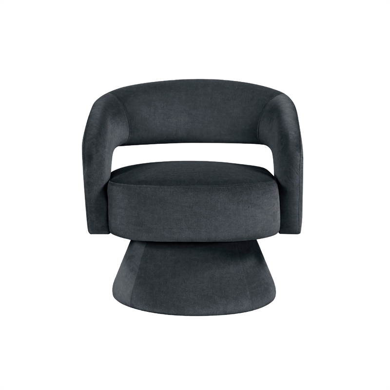 Pemberly Row Contemporary Barrel Swivel Accent Chair in Dark Gray Velvet