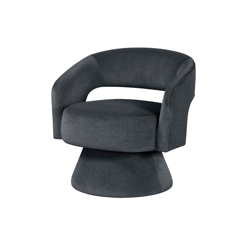 Pemberly Row Contemporary Barrel Swivel Accent Chair in Dark Gray Velvet