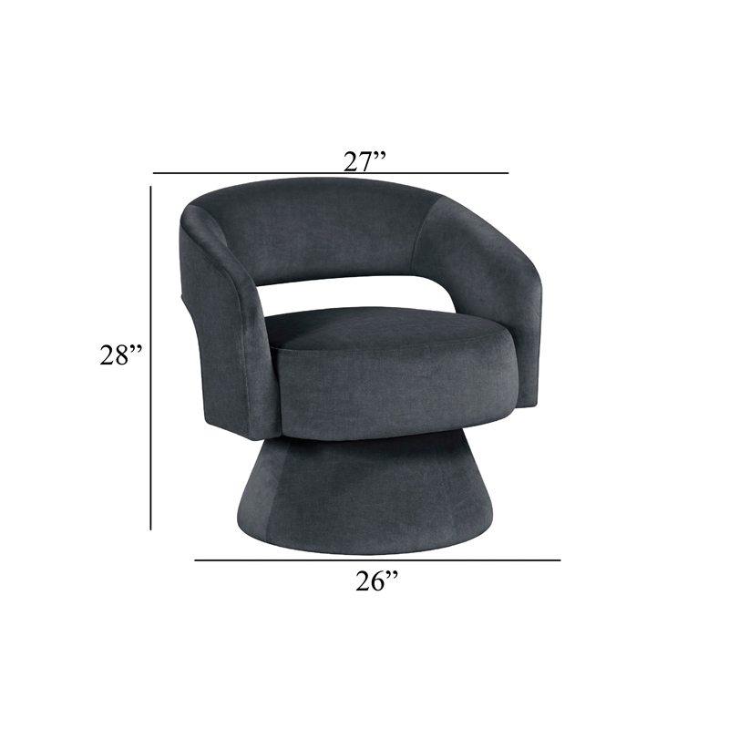 Pemberly Row Contemporary Barrel Swivel Accent Chair in Dark Gray Velvet