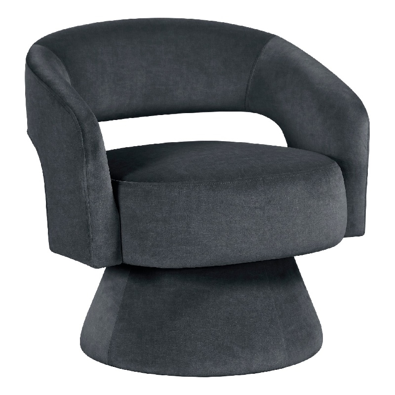 Pemberly Row Contemporary Barrel Swivel Accent Chair in Dark Gray Velvet