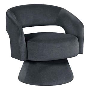 Pemberly Row Contemporary Barrel Swivel Accent Chair in Dark Gray Velvet