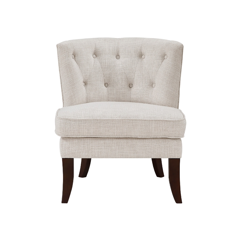 Pemberly Row Button Tufted Wingback Accent Chair in Beige Polyester