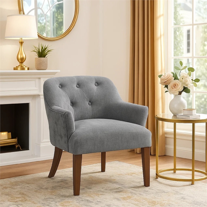 Pemberly Row Button Tufted Accent Armchair with Sloped Arms in Charcoal Gray