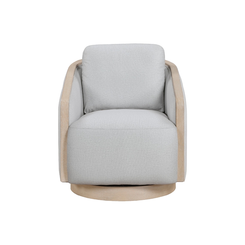 Pemberly Row Swivel Accent Armchair with Oak Trim in Gray Polyester