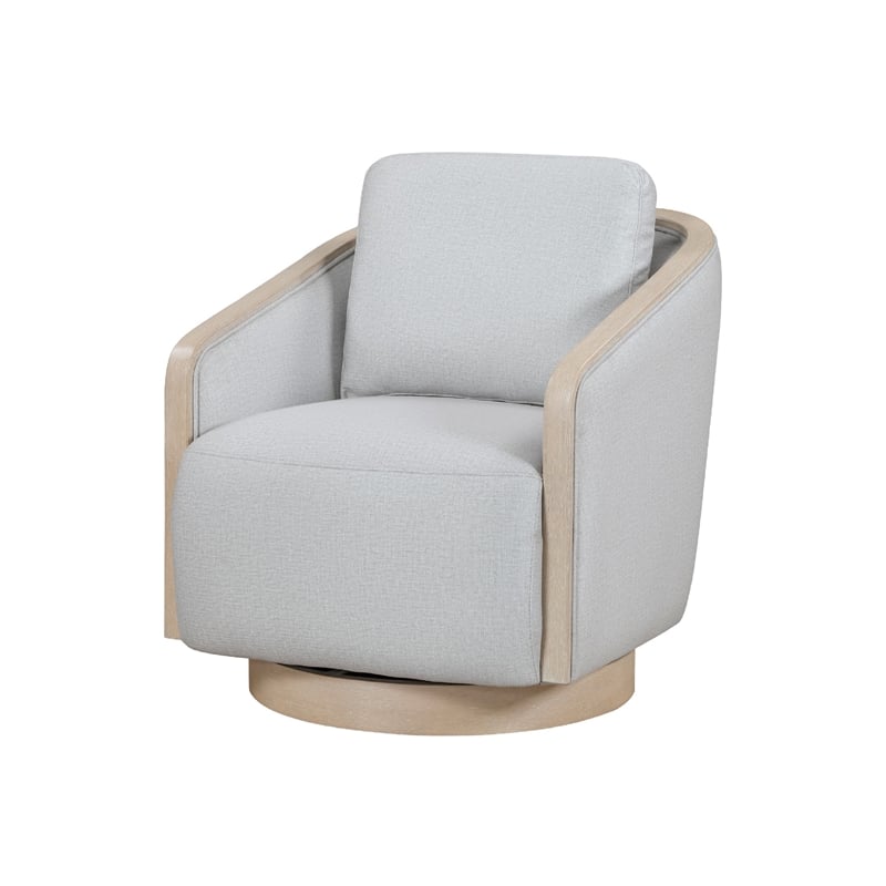 Pemberly Row Swivel Accent Armchair with Oak Trim in Gray Polyester