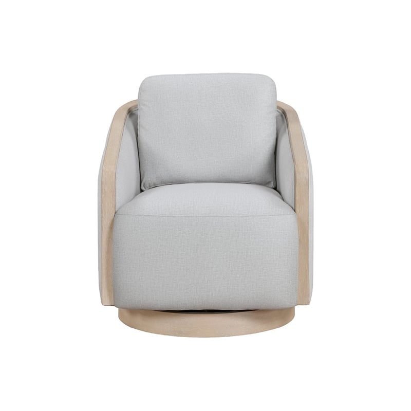 Pemberly Row Swivel Accent Armchair with Oak Trim in Gray Polyester