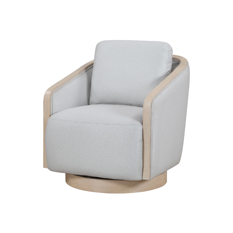 Pemberly Row Swivel Accent Armchair with Oak Trim in Gray Polyester