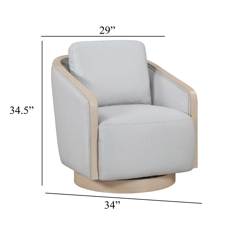 Pemberly Row Swivel Accent Armchair with Oak Trim in Gray Polyester
