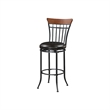 Pemberly Row Swivel Bar Height Chair in Brown Faux Leather with Black Metal