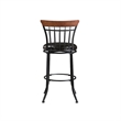 Pemberly Row Swivel Bar Height Chair in Brown Faux Leather with Black Metal