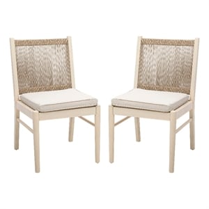 Pemberly Row Coastal Dining Side Chair Set of 2 with Sand Brown Roped Back